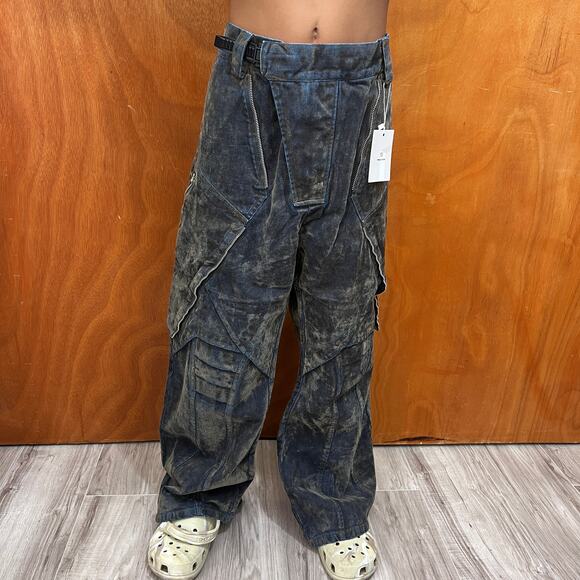 Projectisr XIFHEVIL Layered Paneled Robotic Mens Wide-Leg Jeans Size L (W30 L28) - Picture 2 of 16